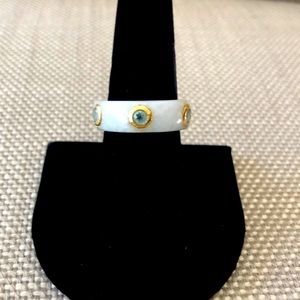 White Jade Band Ring w/ Aquamarine Stones